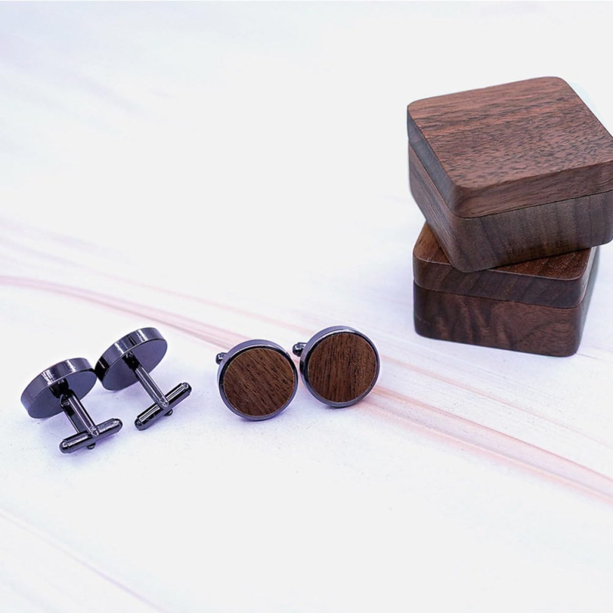 Wooden Cufflinks Coffee Tone Alloy Shirt Studs for Men