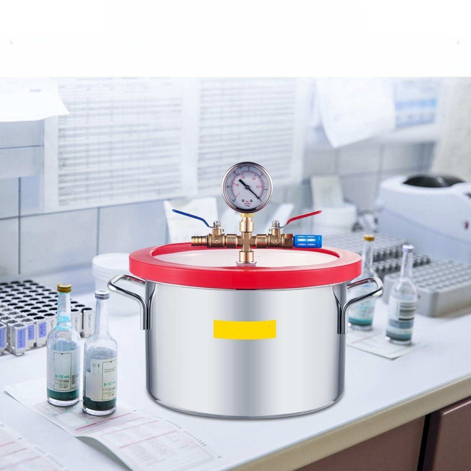 Stainless Steel Vacuum Chamber 1.5-5 Gallon Vacuum Degassing Chamber Glass Lid Silicones for Gas Extraction and Protect Fo(5 Gallon)