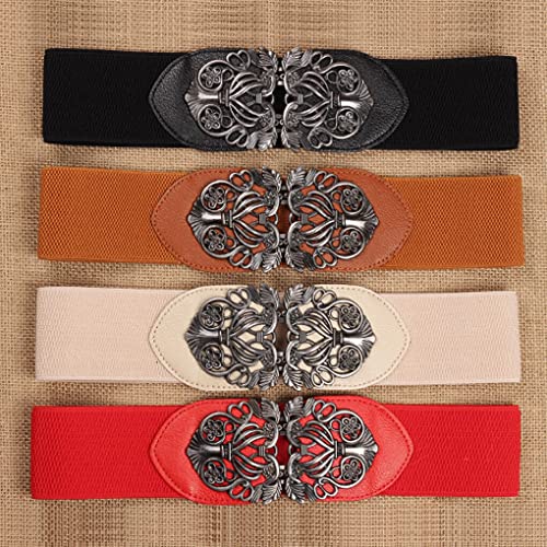 SUWIAKLALL Cinto feminino elástico elástico pu elástico com fivela trela alças largas acessório fash