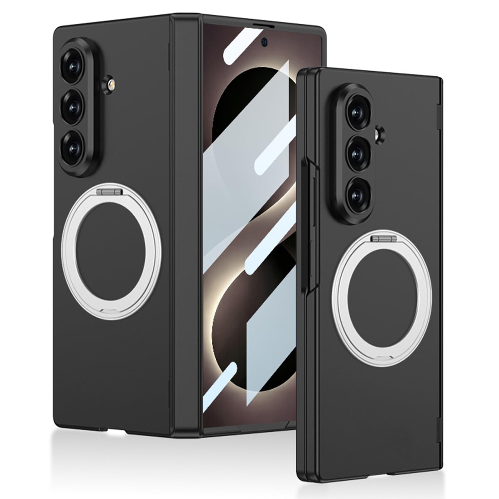 Custodia Con Cerniera For Samsung Galaxy Z Fold 8 Ultra, Fantastica Protezione Antiurto For Lo Schermo, Custodia Sottile Smerigliata Con Anello Rotante(Black)