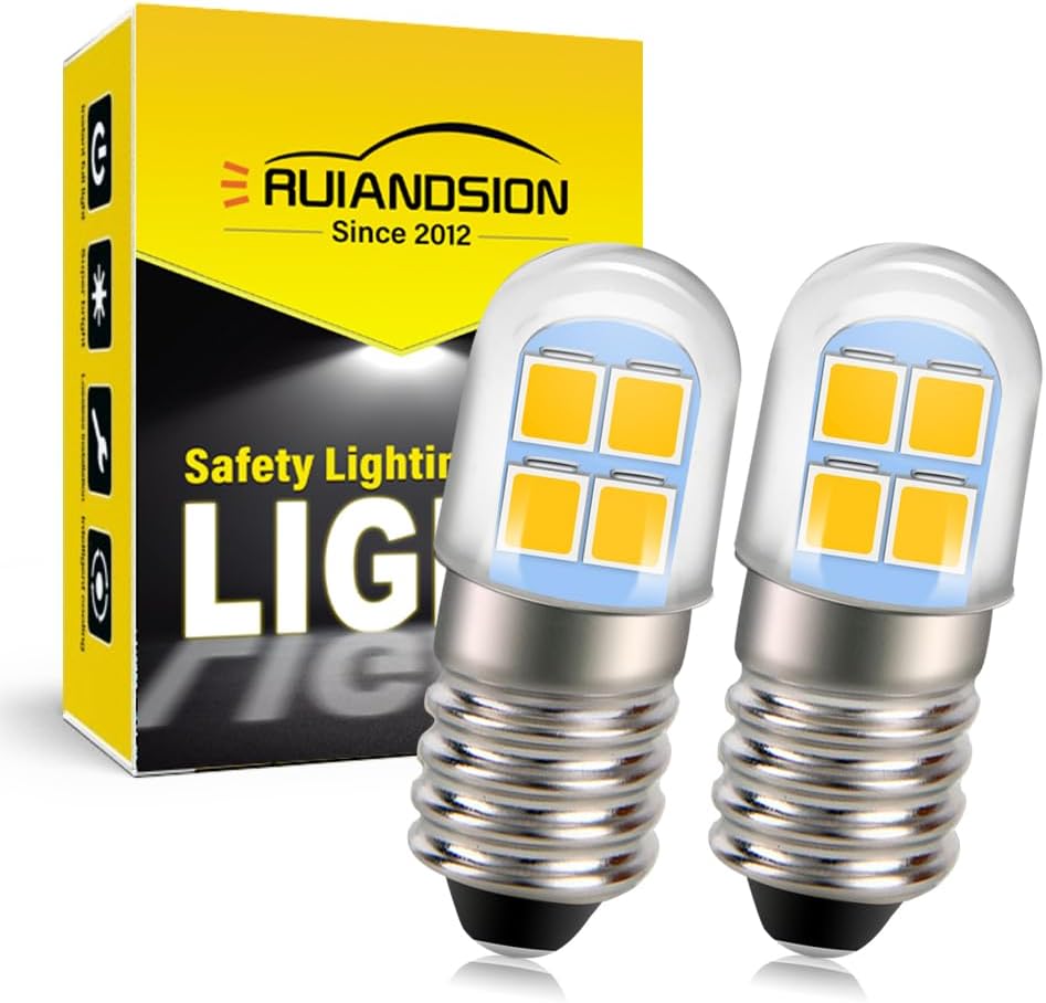 Ruiandsion E10 LED Bulb 4.5V-6V Screw Base LED Bulb 2835 8SMD Chips Yellow Upgrade for Headlamps Flashlights Torch Lights (Pack of 2)