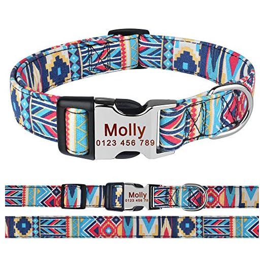 Yisatann Hundhalsband hundhalsband kan anpassas hållbar nylon blommig anpassad graverad pojke Gilrl hundnamn-S 26-39 cm
