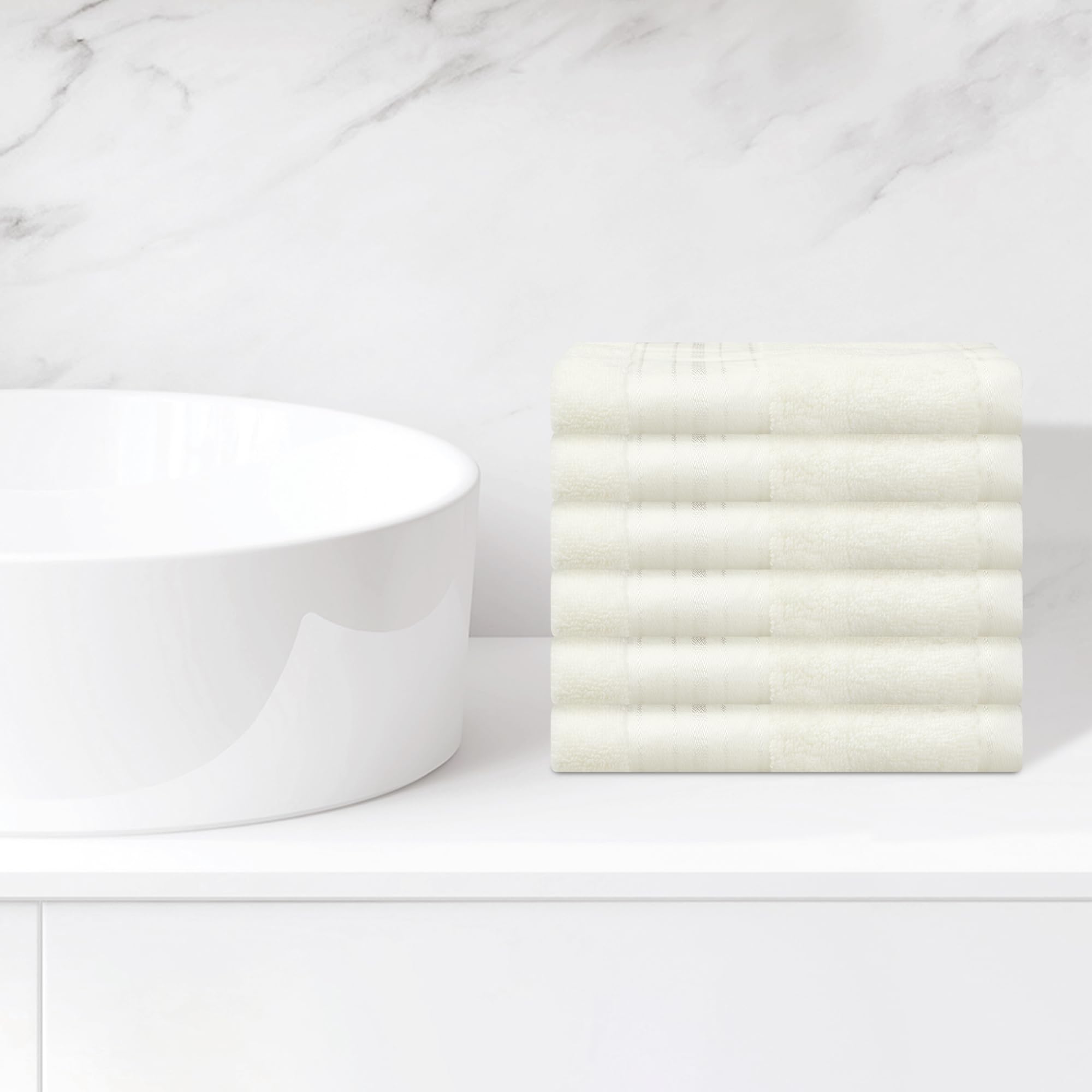 HMETOL 6 Pack Luxury Wash Cloths Set 100% Cotton Ring Spun, Highly Absorbent and Soft Feel Washcloths for Bathroom, Spa, Gym Face Towel 13