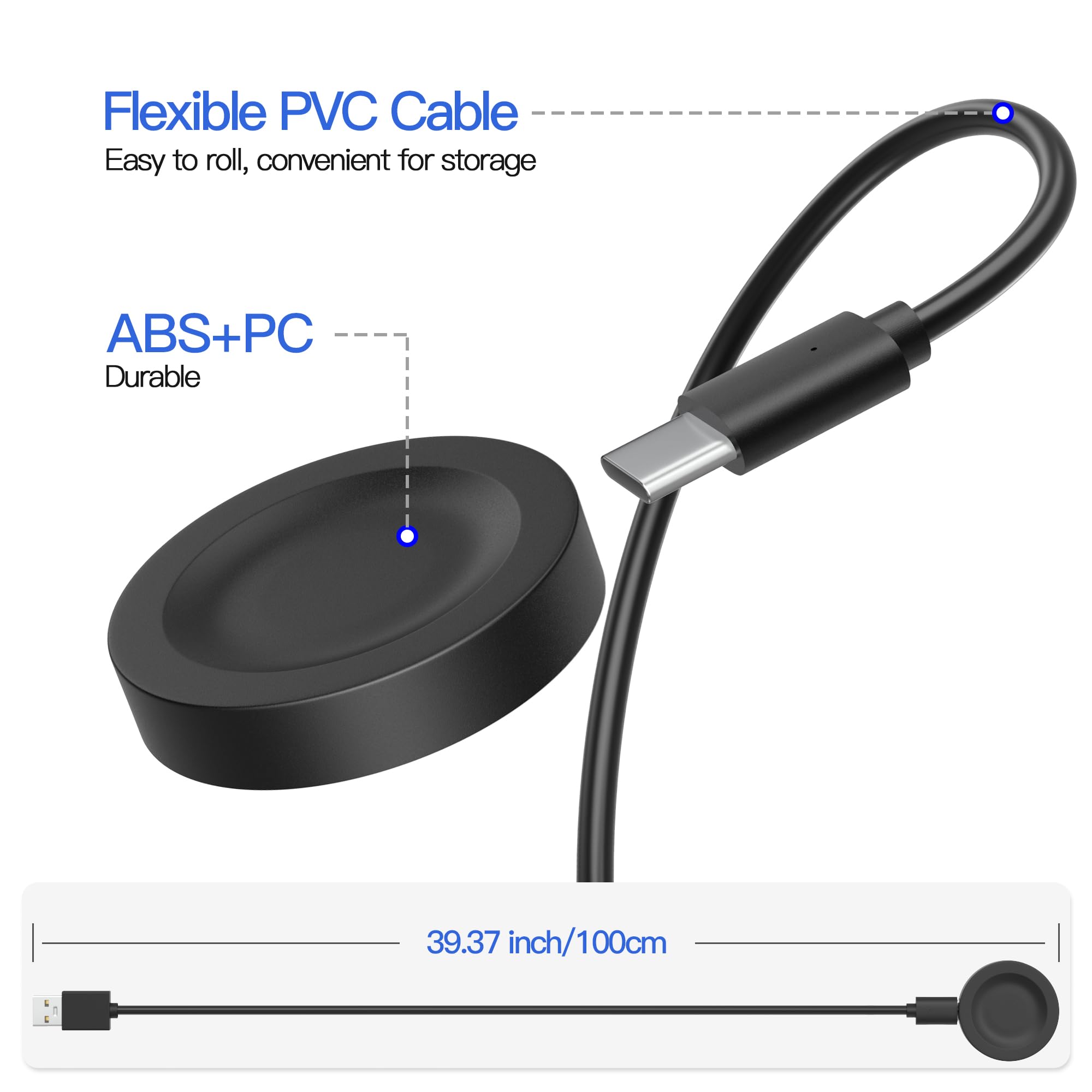 AWINNER Charger Compatible with Huawei Watch Charger Cable,Smartwatch Replacement USB Adapter Charge Cord Magnetic Charging Dock (White 1 Pack) - Image 4