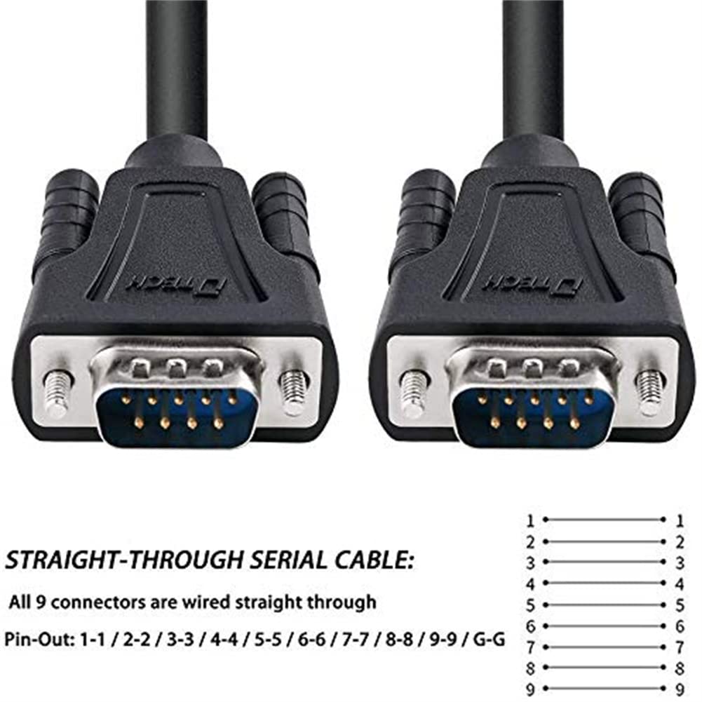 DTECH Cable serial DB9 de 0,5 m conector COM macho a macho RS232 recto mediante cable de datos de 9 pines