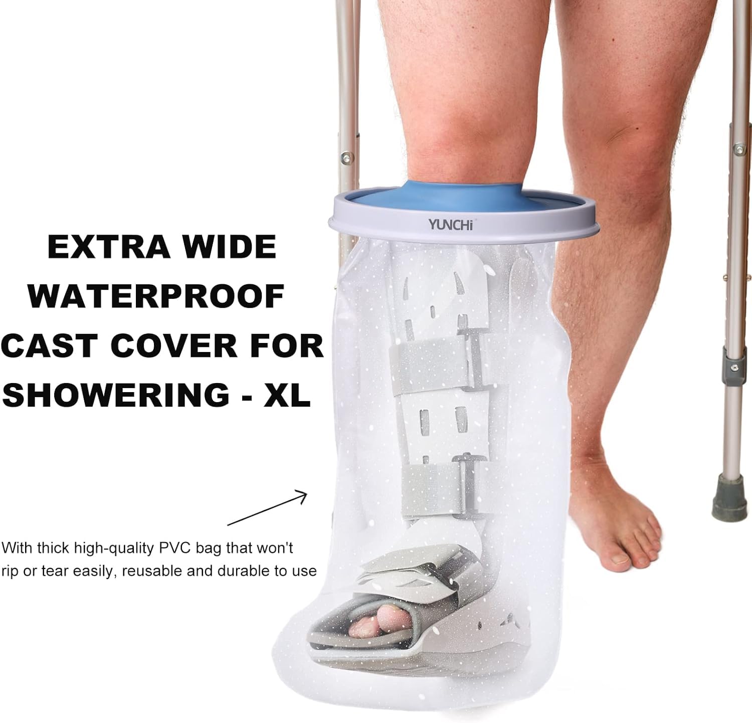 YUNCHI Funda impermeable para piernas extra anchas para adultos de ducha, protectores de pies herméticos extra grandes, XL, adultos, cirugía de pies, funda para botas para ducha (adulto XL pierna
