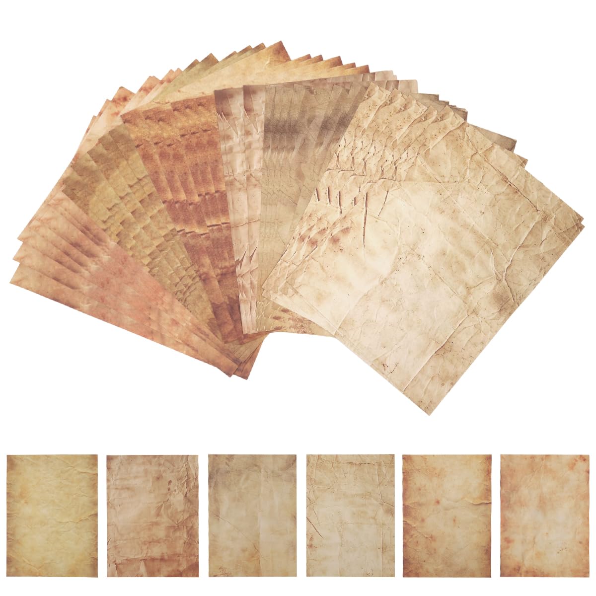 OFIFO® 48 Sheet DIY Scrapbooking Papers, Double-Sided Crinkle Texture Printed Retro Yellowish Background Papers 100 GSM Writing Papers Decorative Papers for DIY Crafting, Gift, 11''x8.5''