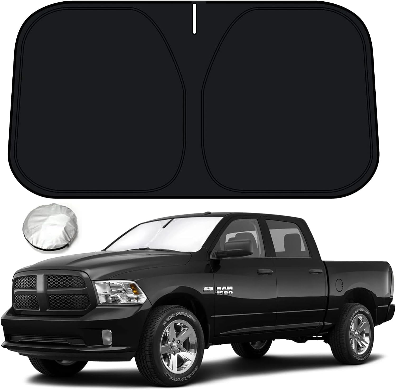 Bestview Windshield Sun Shade for Dodge Ram 1500 2009-2018, Custom fit Front Window Sun Shade Sun Shade Protective Film Blocks UV Heat, Foldable 3 Layer 210T Material Keep Your Car Cooler 2009-2018 Dodge Ram 1500