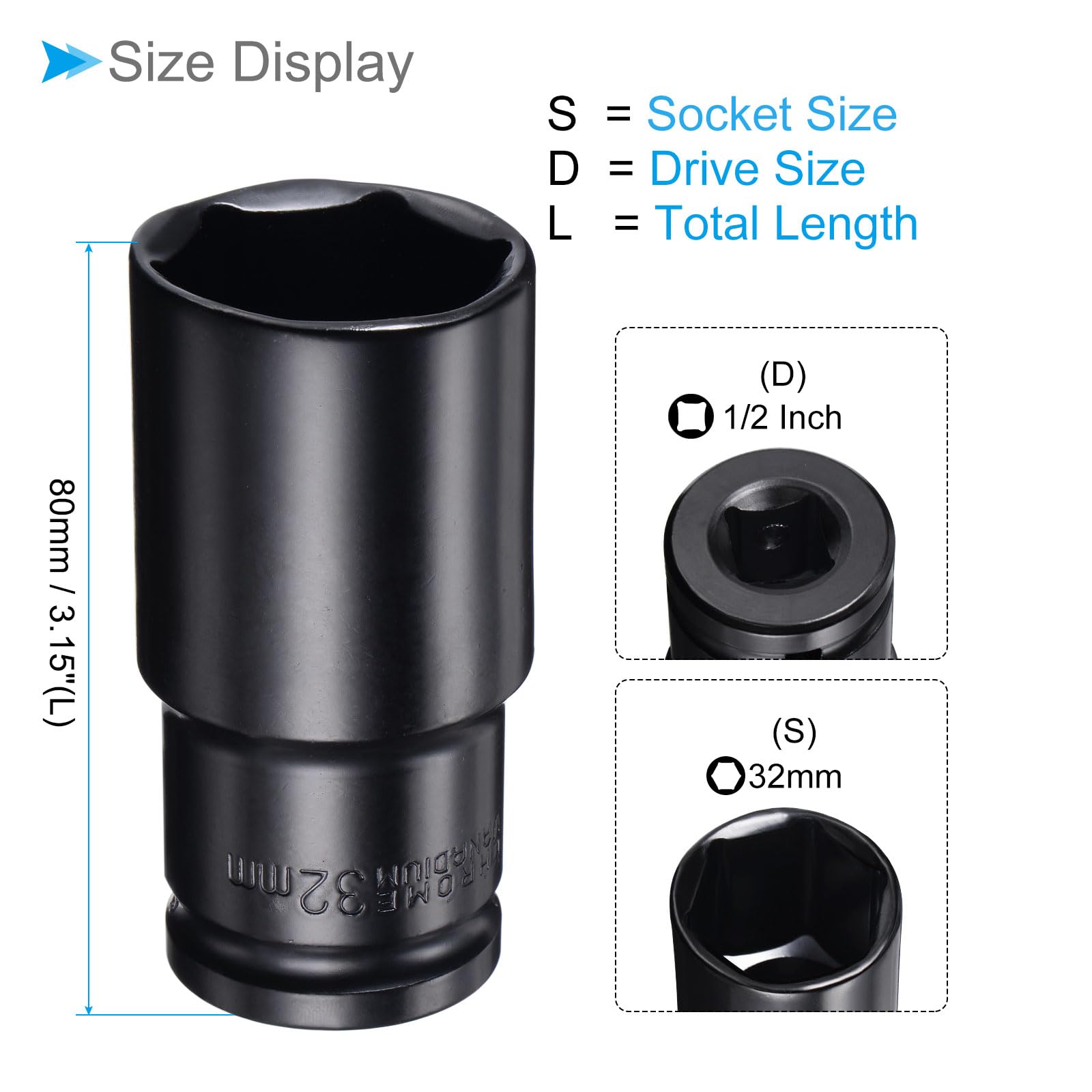 CoCud 6-Point Deep Impact Socket, 1/2-Inch Drive 32mm Socket, CR-V Steel Axle Nut Impact Socket - Image 2