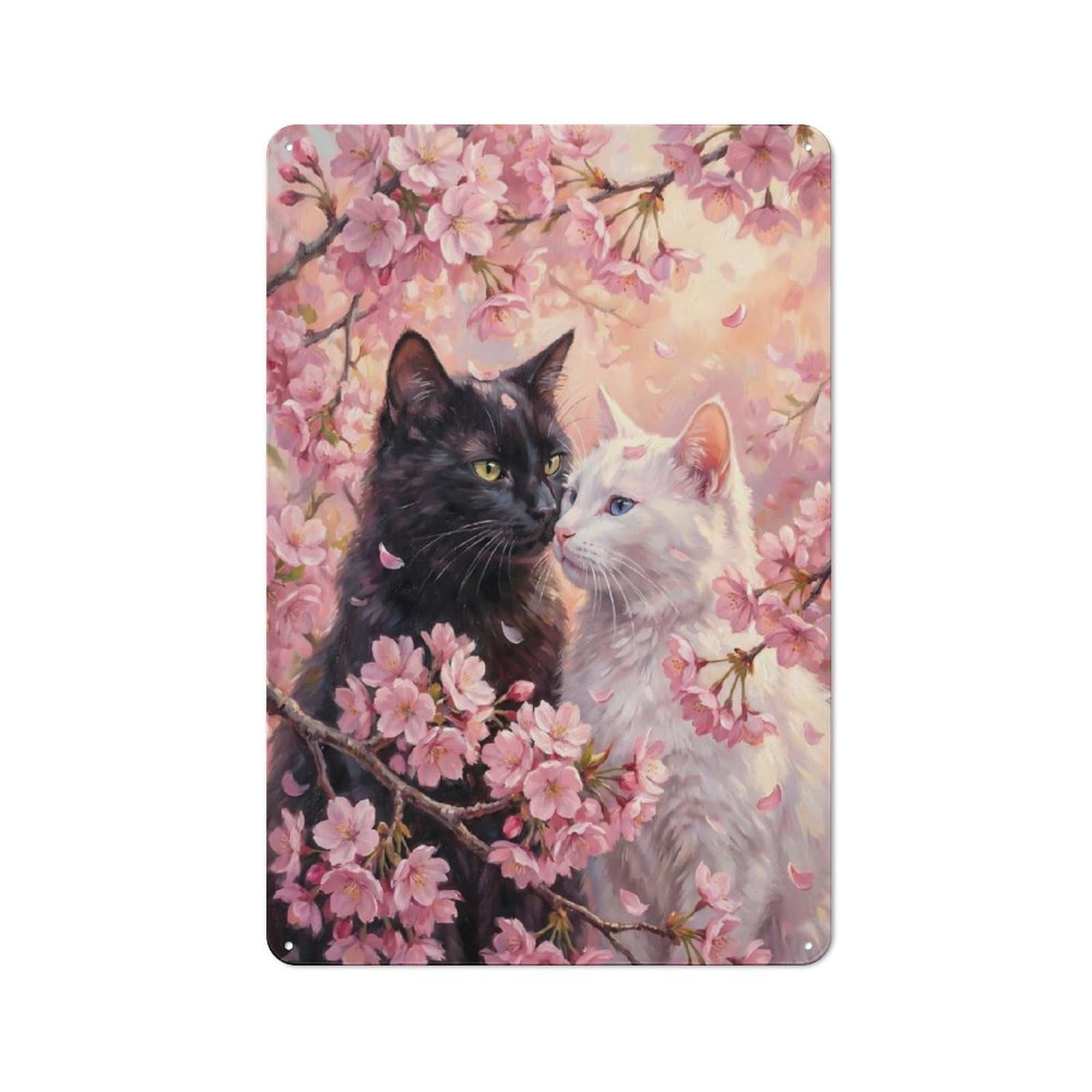 Junmoney Style-3 Classic Love Cats Couple In Cherry Blossoms Metal Wall Sign 30X20cm, Pub Wall Decor For Diner, Restaurant, Shed Or Kitchen