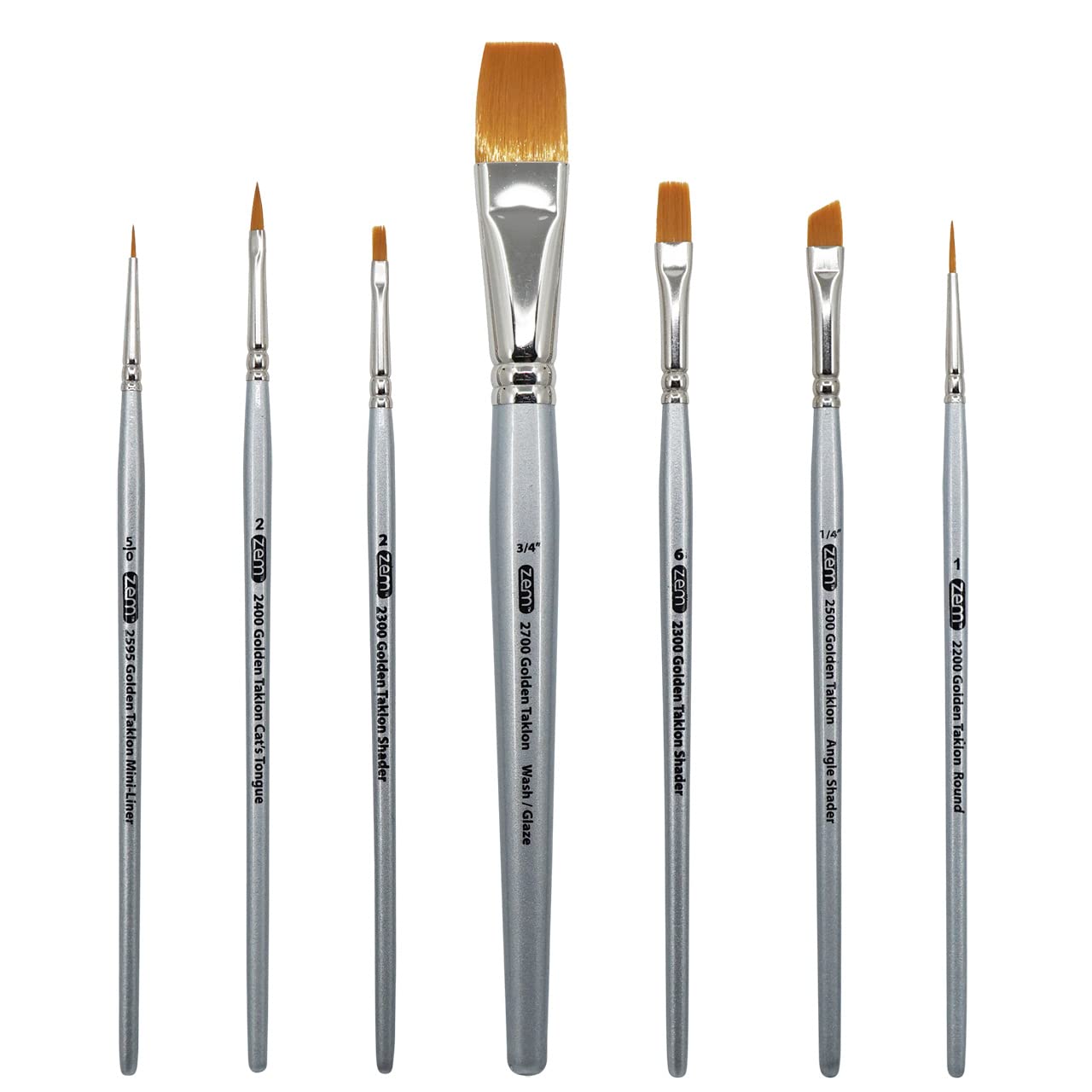 ZEMBrush Golden Taklon Synthetic Multi Media All Purpose 7 Piece Combo Artist Brush Set