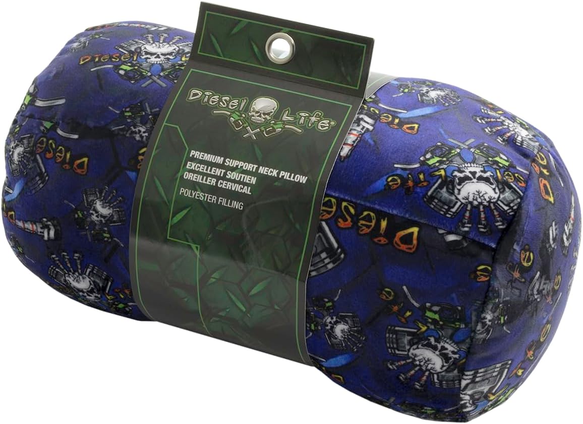 Diesel Life Premium Support Neck Roll Pillow, Blue Skull Print, Polyester Filling, Cervical Support