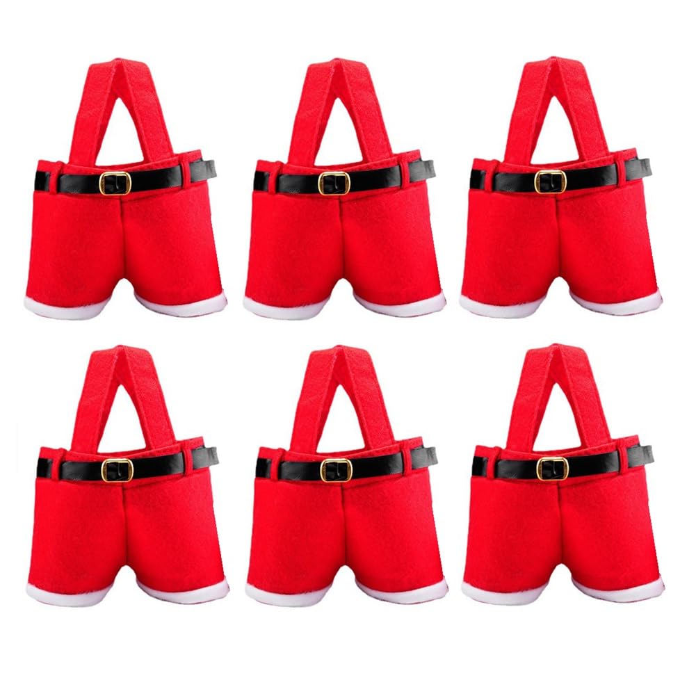 CTRLZS 6-Pack Christmas Santa Pants Gift Bags, Small Candy Bags, Xmas Parties Decorative Gift Pouches for Presents