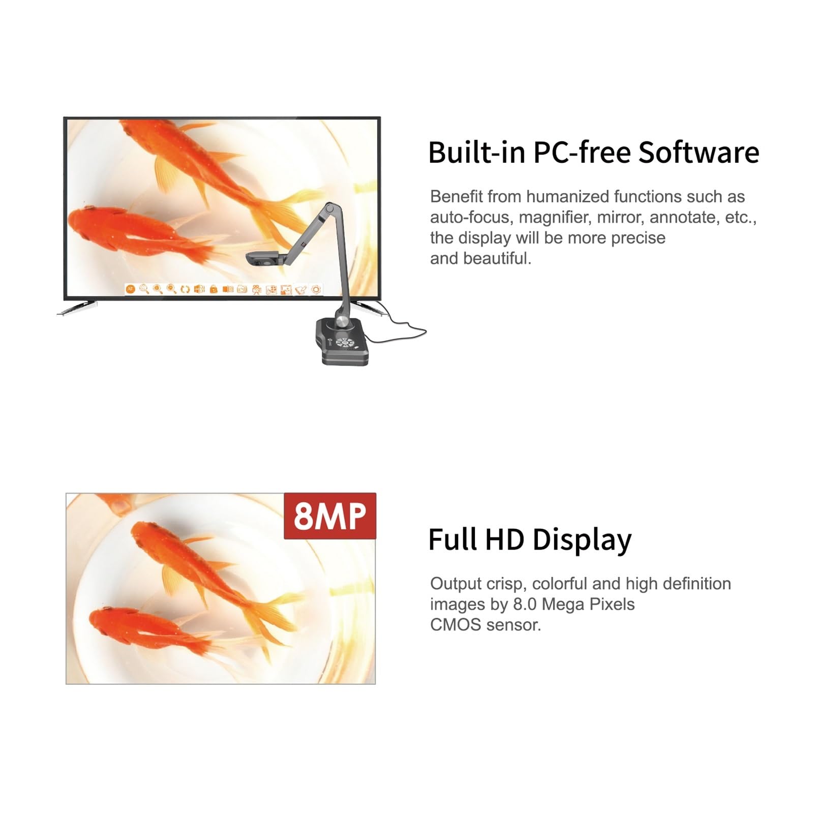 V500 Escáner con cámara for libros y documentos USB automático, &Play Alta definición HD de 8 megapíxeles Máx. Puertos de tamaño de escaneo A3