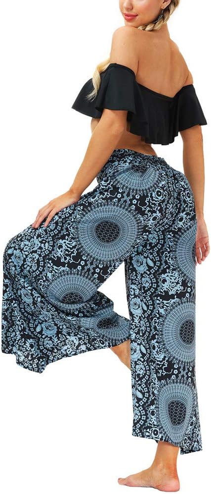 FANSU Pantaloni Boho Donna Vita Alta Elasticizzata - Yoga Harem Stampa Spiaggia, Leggeri E Traspiranti