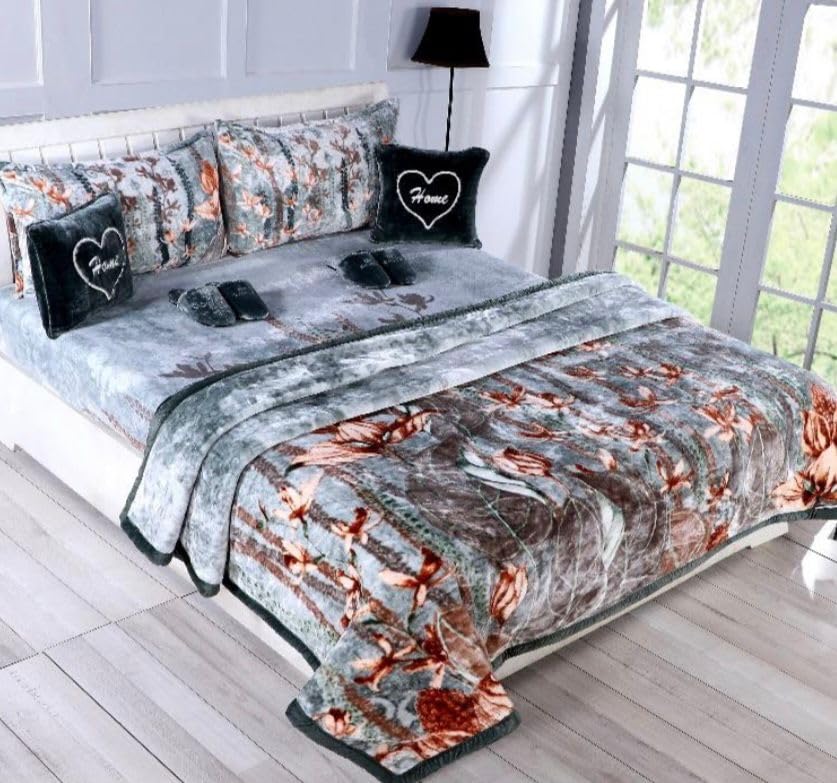 ELSTONE HOME with Device Fleece Winter King Size Woolen Warm Double Bed Bedsheet/Velvet Bedheet For Winter With 2 Pillow Covers/Heavy Stuff Bedsheet - 228X269 Cm, Multi-Coloured-07