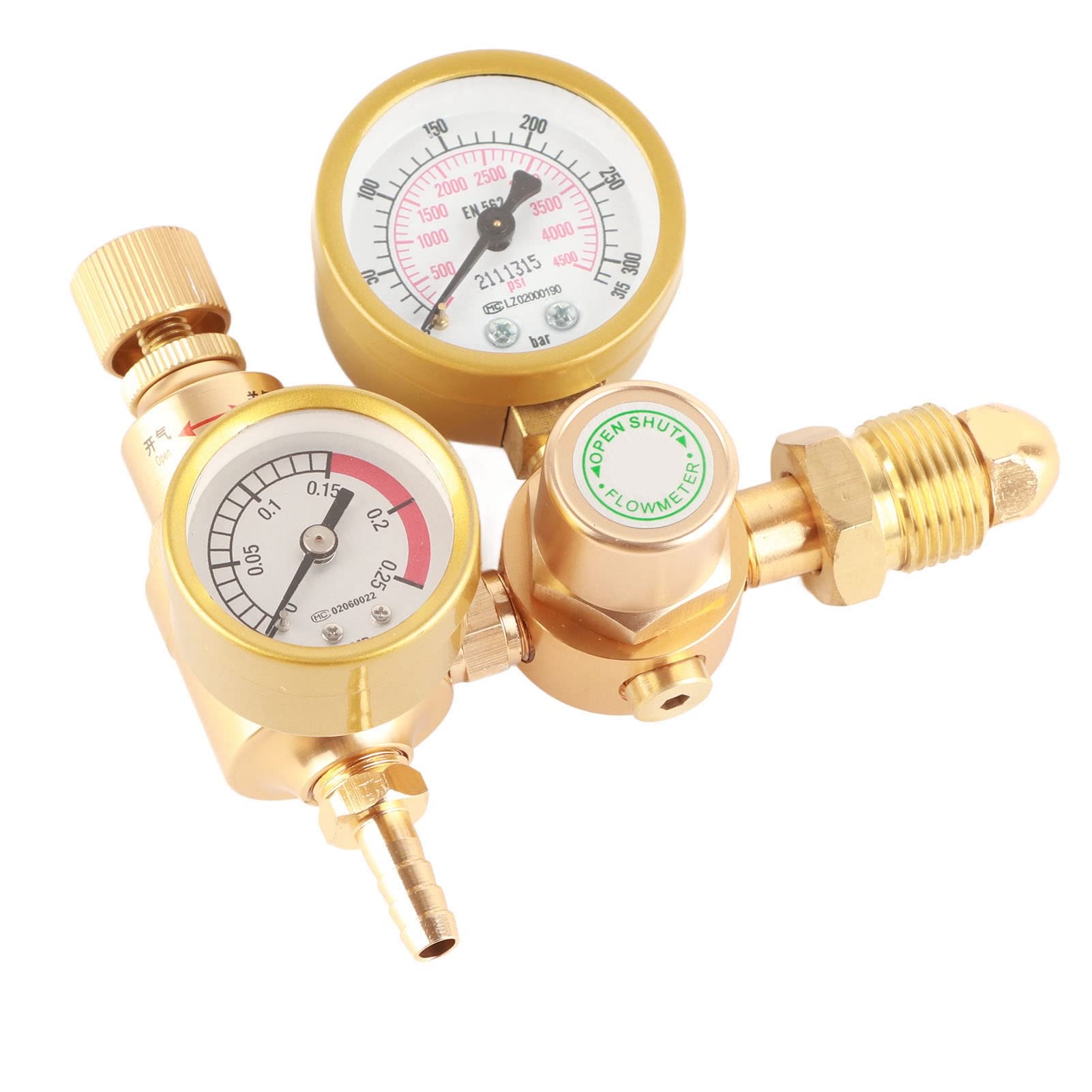 Welder Gas Regulator, High Definition Dual Pressure Gauge with Adjustment Knob, Mig Tig Flow Meter, Co2 Gauge Flow Meter Valve, G5/8in Male Line Inlet 1/4in Outlet