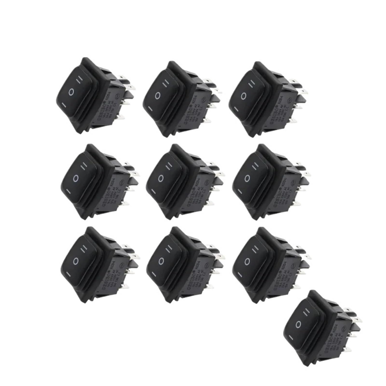 AUOQKQUT 10pcs 3D6P-BLACK on-off-on 220V Heavy Duty 6 pin DPDT Auto Boat Marine Toggle Rocker Switch with LED 30x22mm