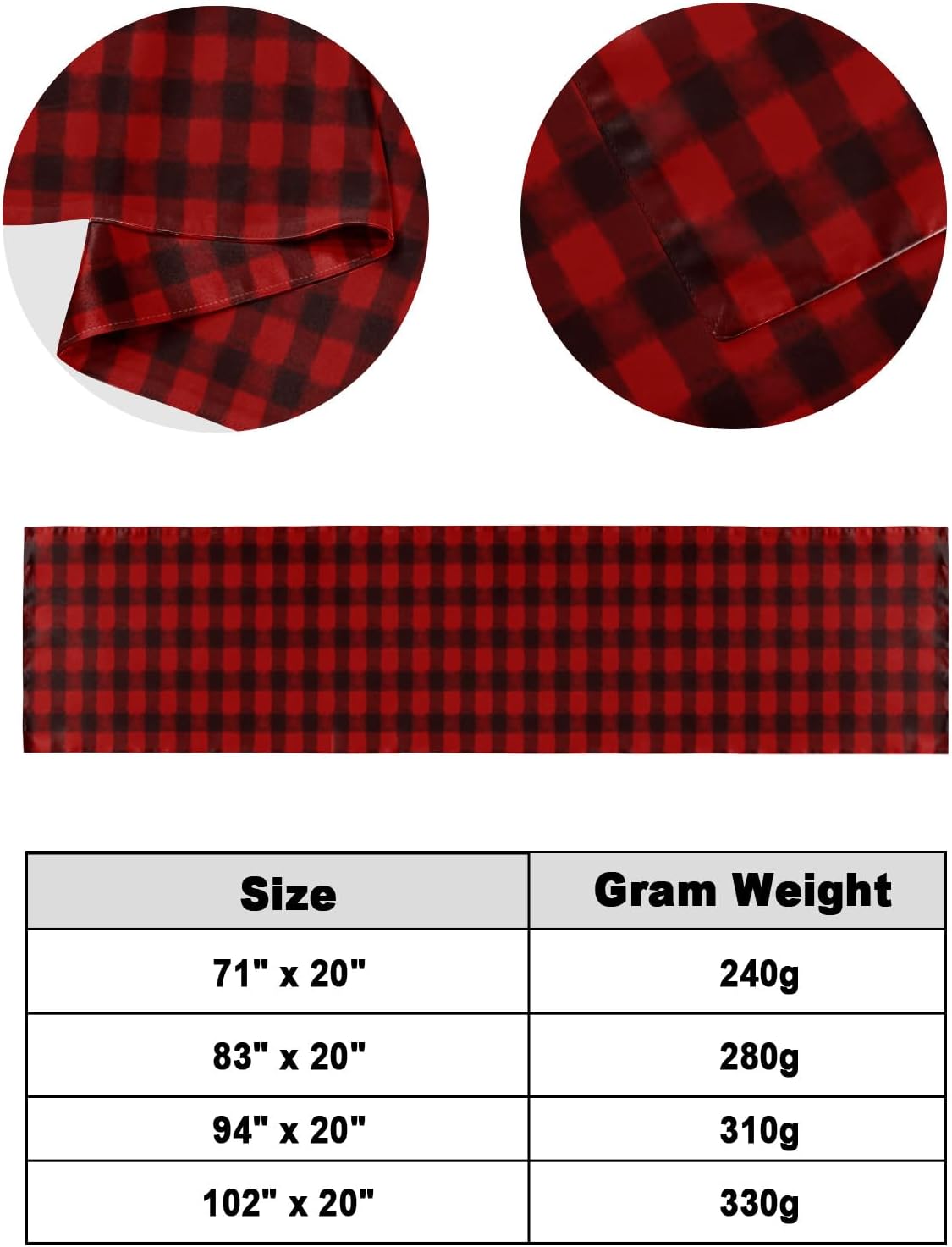 Christmas Bed Runner Scarf Christmas Farmhouse Classical Red Black Buffalo Plaid Bedding Scarf Decorative Bed Runners Cover for Home Bedroom Hotel Wedding Room Bed Scarf for Foot of Bed Queen 83x20in