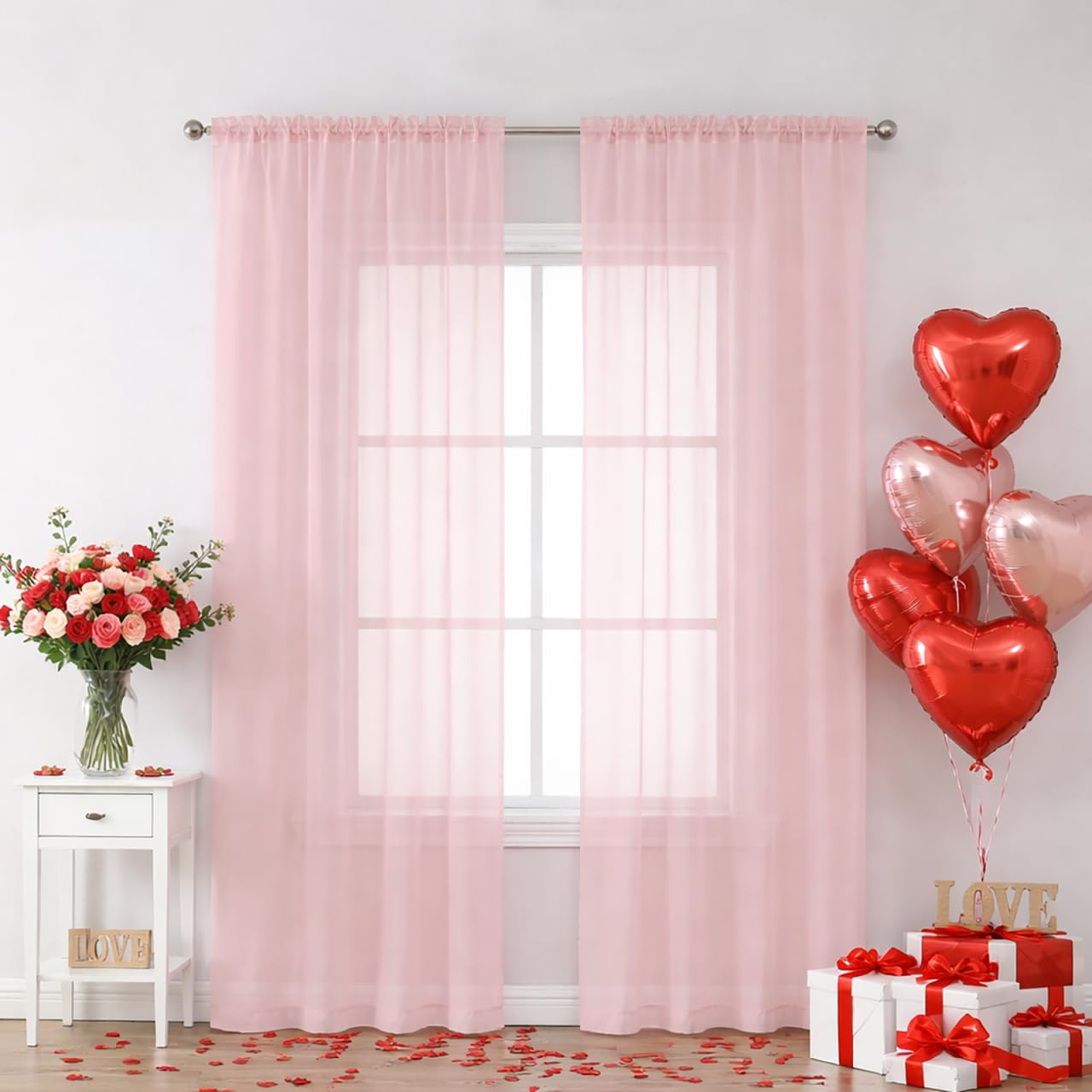 Chyhomenyc Transparent Curtains 84 Inch Long Set of 2 Panels Translucent Voile Curtains with Rod Pocket for Bedroom Windows, Bed Canopy Living Room, 42W x 84L Inch,2Pcs Pale Pink