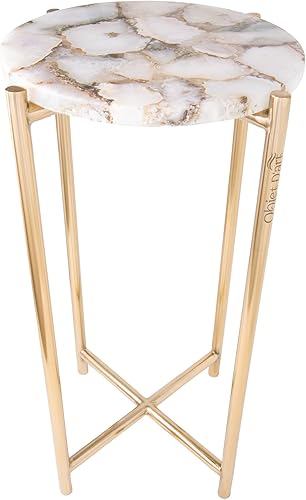 Miniatura 18 de OBJET D'ART Mesa auxiliar redonda pequeña dorada, Hannah, 20 pulgadas de altura, acento de metal vintage, lateral, pedestal, cóctel y mesas de