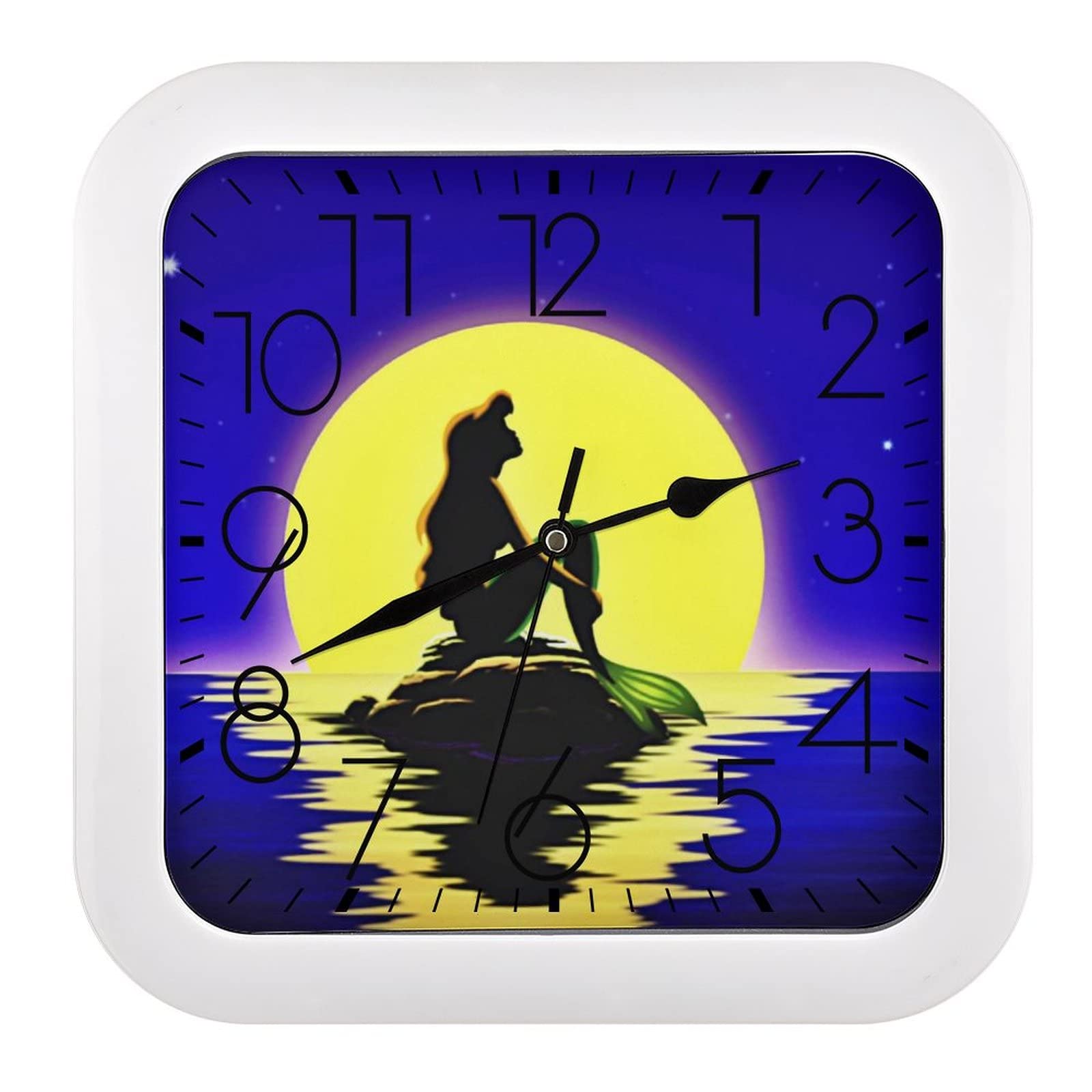 Pendule murale silencieuse sirène lune et étoile 26x26cm pour bureau