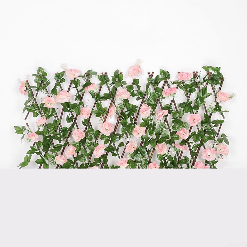 Artificial Hedge Fence, Expanding Trellis Artificial Flower Garden Decor, Outdoor Telescopic Fence, Simulated Flower Leaves Fence(Light for PINK)