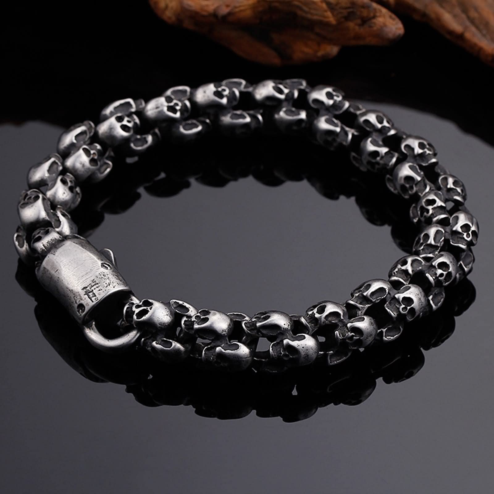 Bracciale sottile da uomo, regalo per uomini giovani, scheletro, in acciaio inox, per anniversario e compleanno