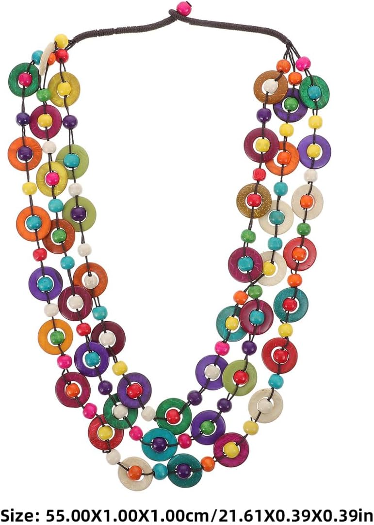 Women Bohemia Necklace Hand-Woven Coconut Shell Beads Beach Pendant Charm 23.62In Fashion Jewelry for Daily Casual and Formal Wear - Image 2