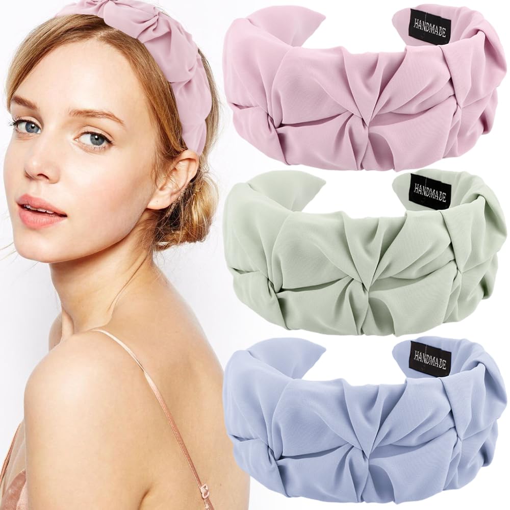3 Pack Wide Headbands for Women Head Bands Head Bands for Women's Hair Satin Silk Hairband Hair Accessories 08