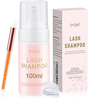 100ML Eyelash Extension Shampoo with Brush Lash Shampoo for Lash Extensions Eyeash Foaming Cleanser Mousse Wash for Extensions and Natural Lashes Paraben & Oil Free Salon Home Use (100ML)