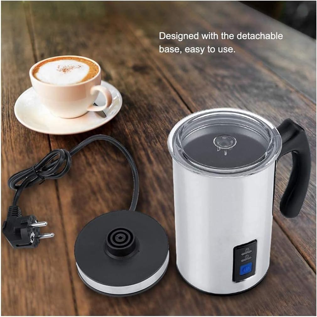 Milk Frother Electric Milk Steamer Automatic Soft Foam Maker Cold Hot Milk Warmer Silent Operation for Cappuccino, Latte, Coffee, Silver