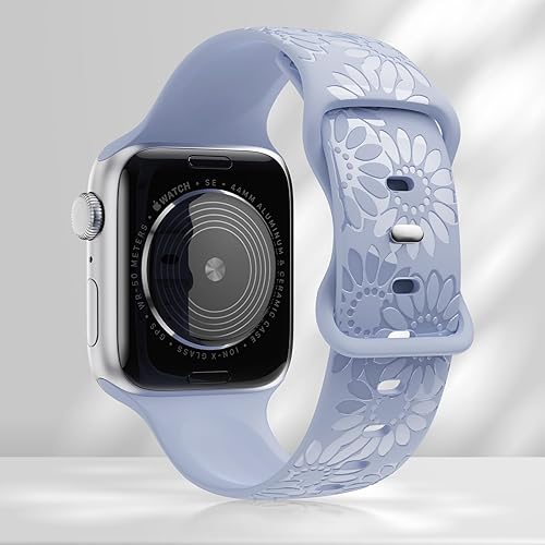Miniatura 2 de Correa de silicona grabada de girasol compatible con Apple Watch Band de 1.496 in 1.575 in 1.614 in 1.654 in 1.732 in 1.772 in 1.929 in correa de