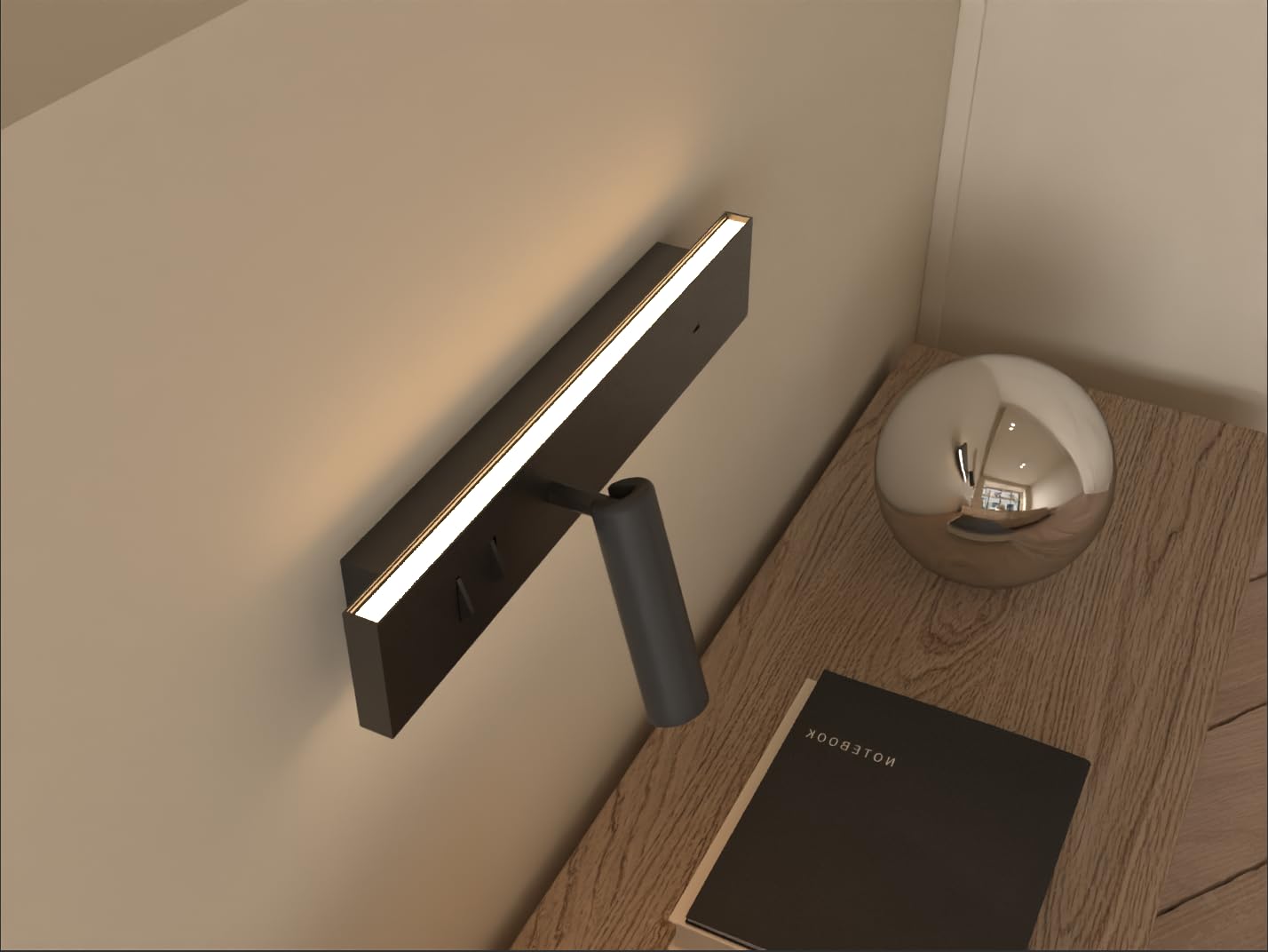 kalb I Avay Bett-Panel mit USB-C, Moderne LED Wandlampe, Flexibles Leselicht mit Lademöglichkeit, Nachtlicht für Schlafzimmer, Energiesparende USB-C Nachttischlampe & Spot schwarz (Rechte Seite)