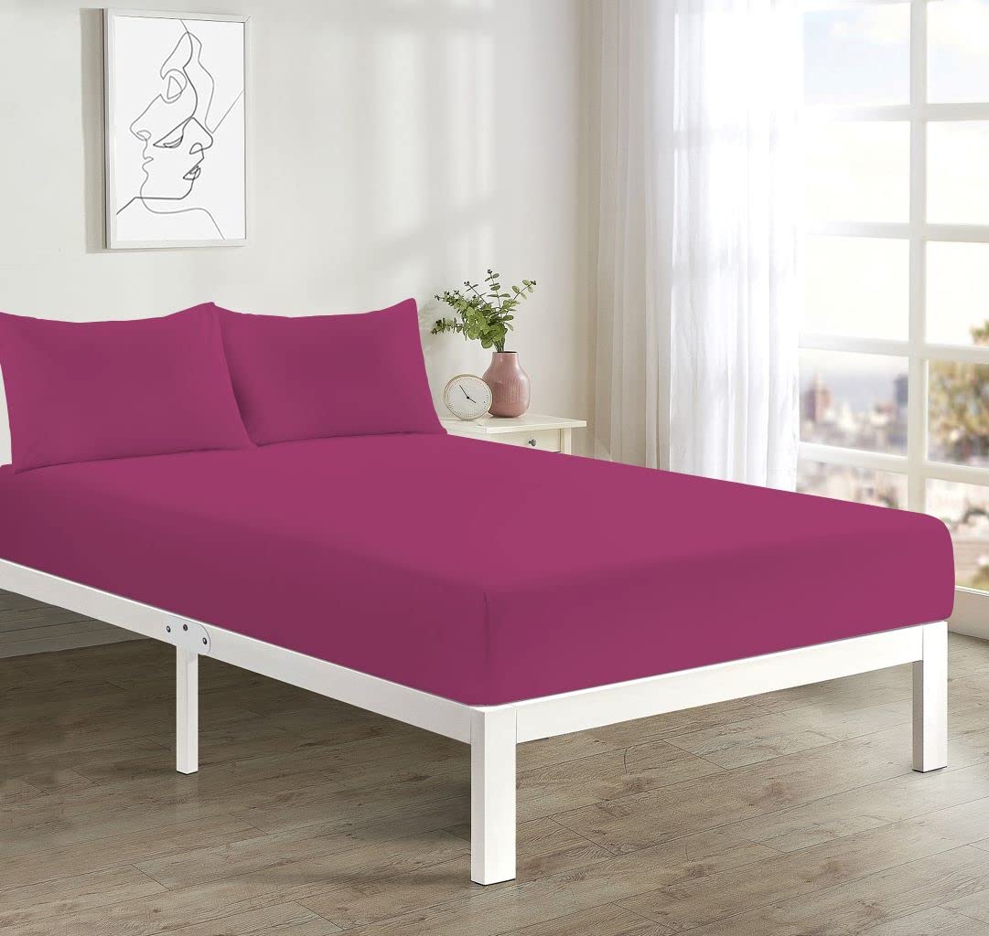 PARADISE STAR Flat Bed Sheet – Poly Cotton Percale Easy Care Bedding Sheet, Soft Breathable Durable Top Sheet for Bed (Fuchsia, Double)