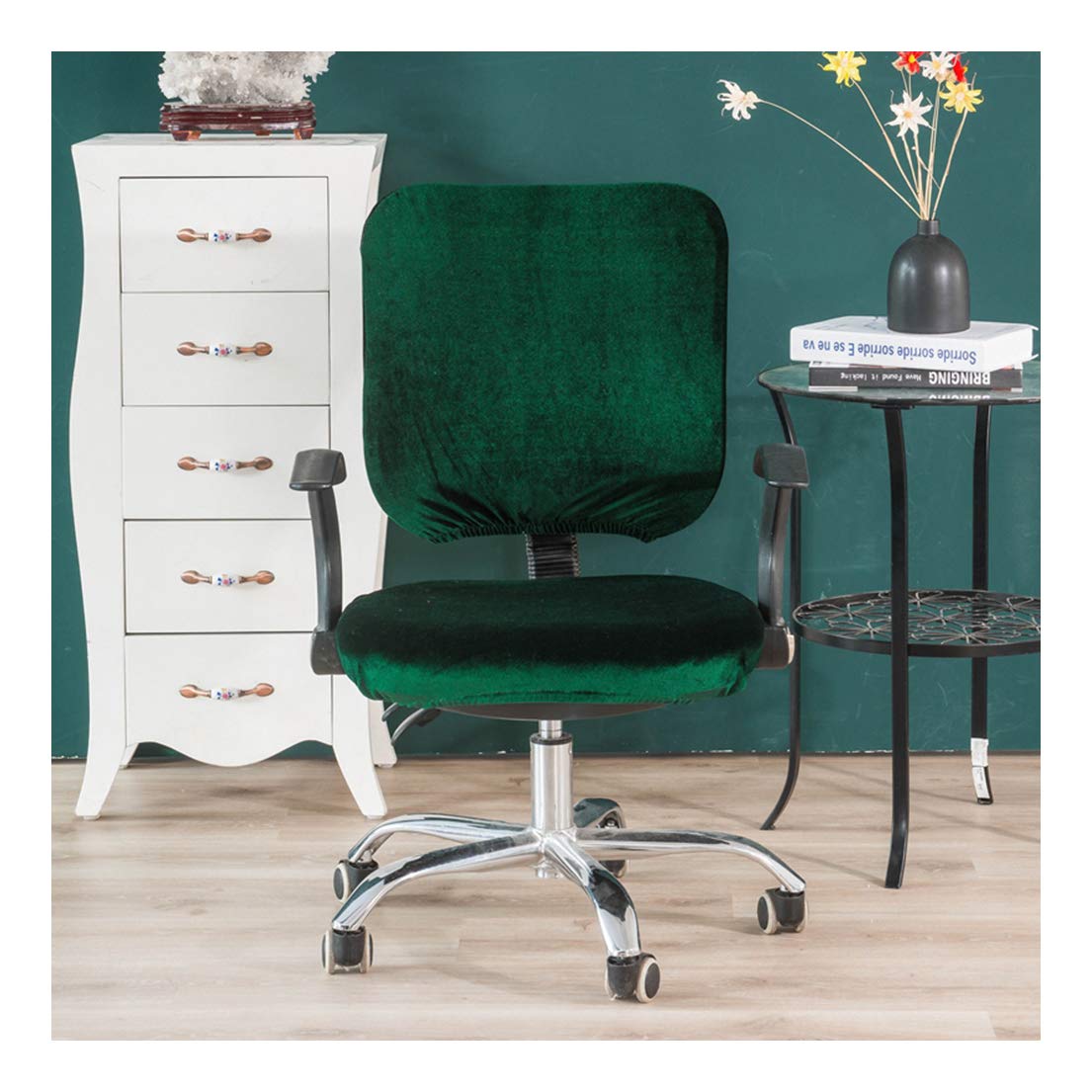 HONGBI Funda para Silla de Oficina y Ordenador,Funda para Silla de Escritorio,Funda Elástica Giratoria Extraíble,Funda Universal para Sillón Verde Oscuro Respaldo