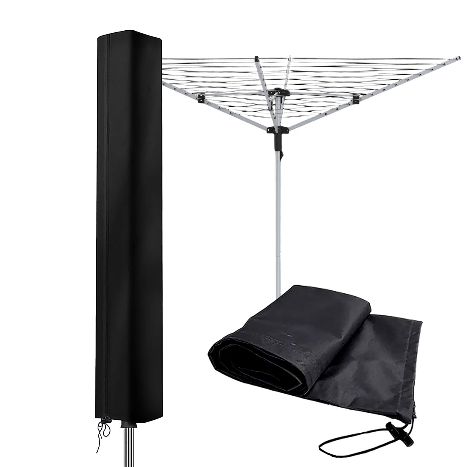 Tnsoyca Black Rotary Washing Line Cover, 210D Heavy Duty Waterproof Washing Line Protective Cover With Zips 15X15x160cm For Garden Dryer, Airer (Black)