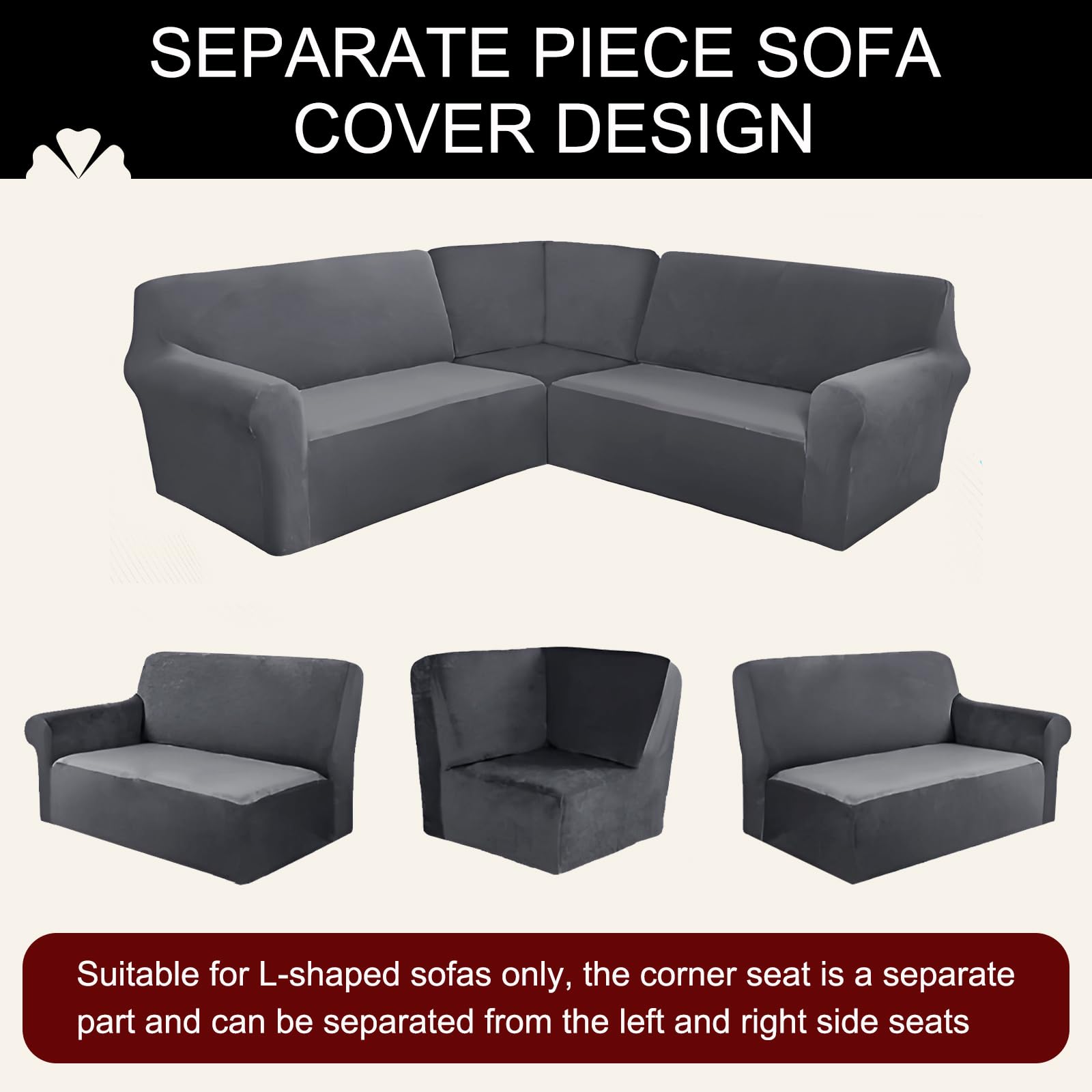 Ecksofa üBerzug Stretch Samt Sofabezug L Form 1/5/6/7 Sitzer Sofa üBerzug Anti-Rutsch Waschbar Elastischer Sofahusse FüR Wohnzimmer (Grau,6 Seat-3C2 3 PCS)