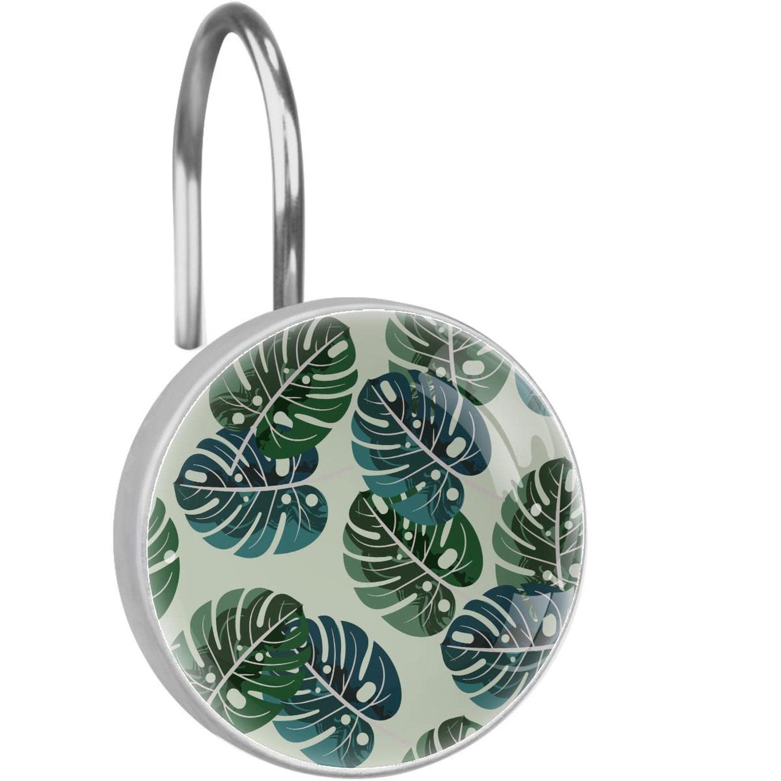 Crochets rideau douche inox aquarelle verte lot de 12 pour salle de bain