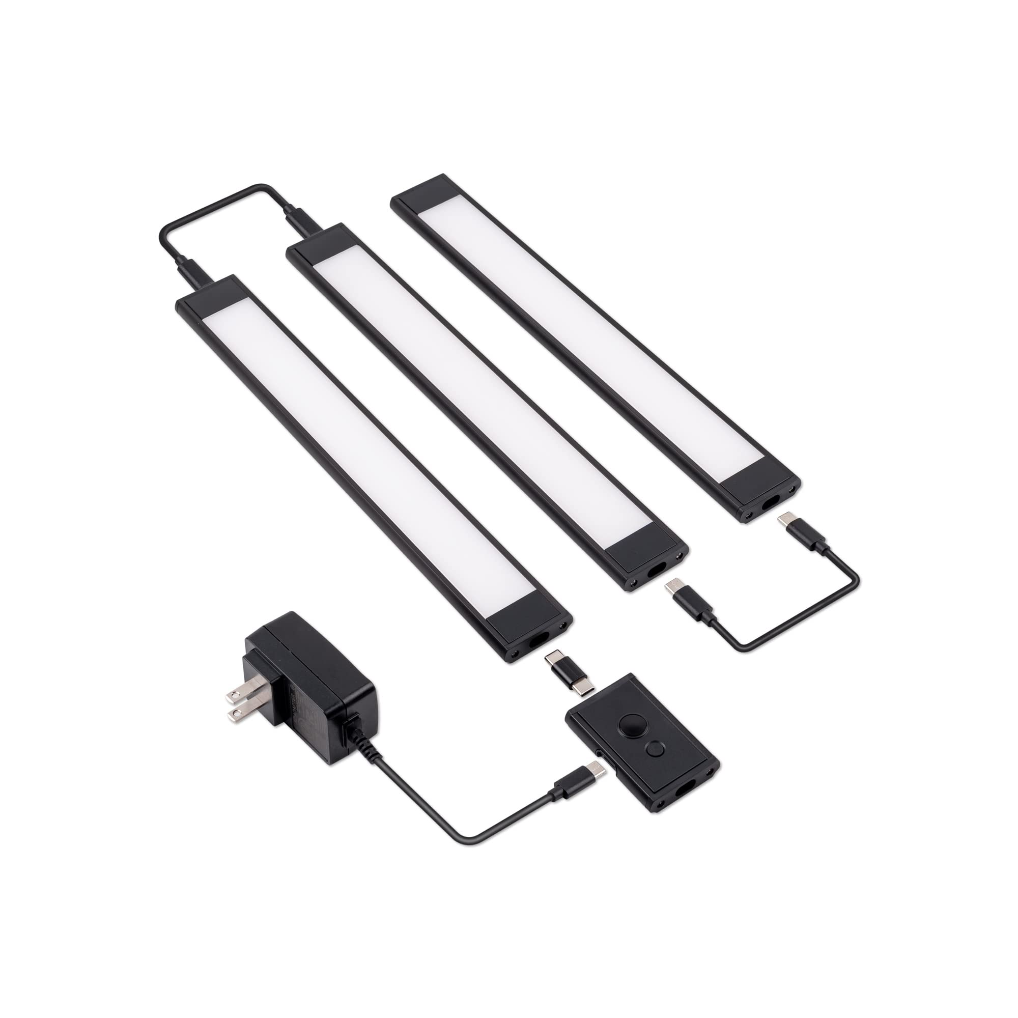 LIT-PaTH Under-Counter Light Fixtures with Hand Wave Sensor, Plug-in Cabinet Light Bar with 24V Adapter, 12W, 960lm, 3000/4000/5000K Selectable, Aluminum Housing, Black Finish