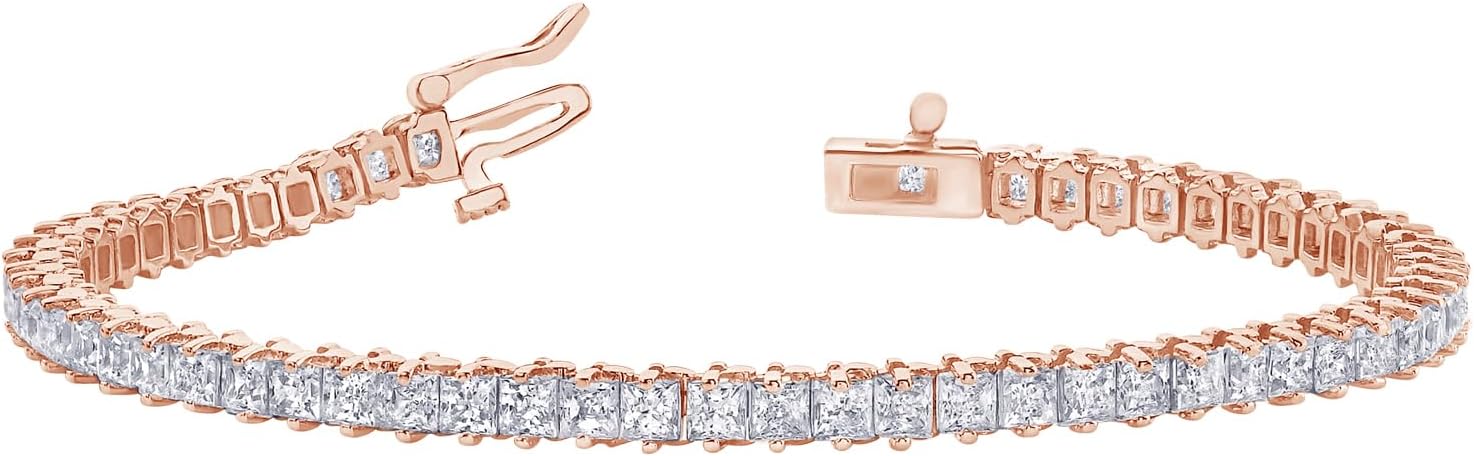 Houston Diamond District 2-28 Carat (ctw) White Gold LAB GROWN REAL Diamond Classic Princess Prong Set Diamond Tennis Bracelet (Color D-E Clarity VS1-VS2)