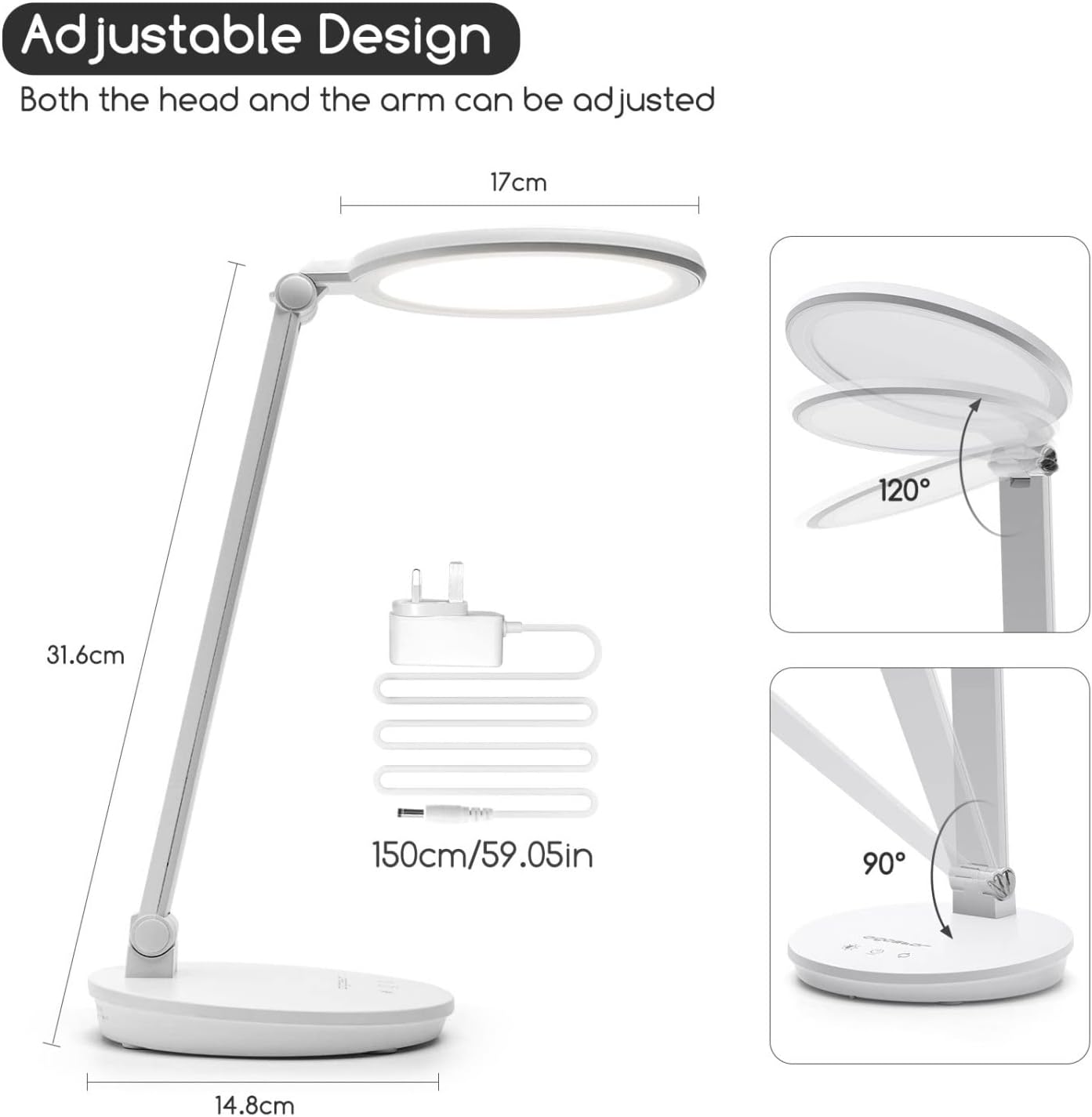 Aigostar LED Desk Lamp, Steplessly Dimmable Daylight Lamps, Eye Caring
