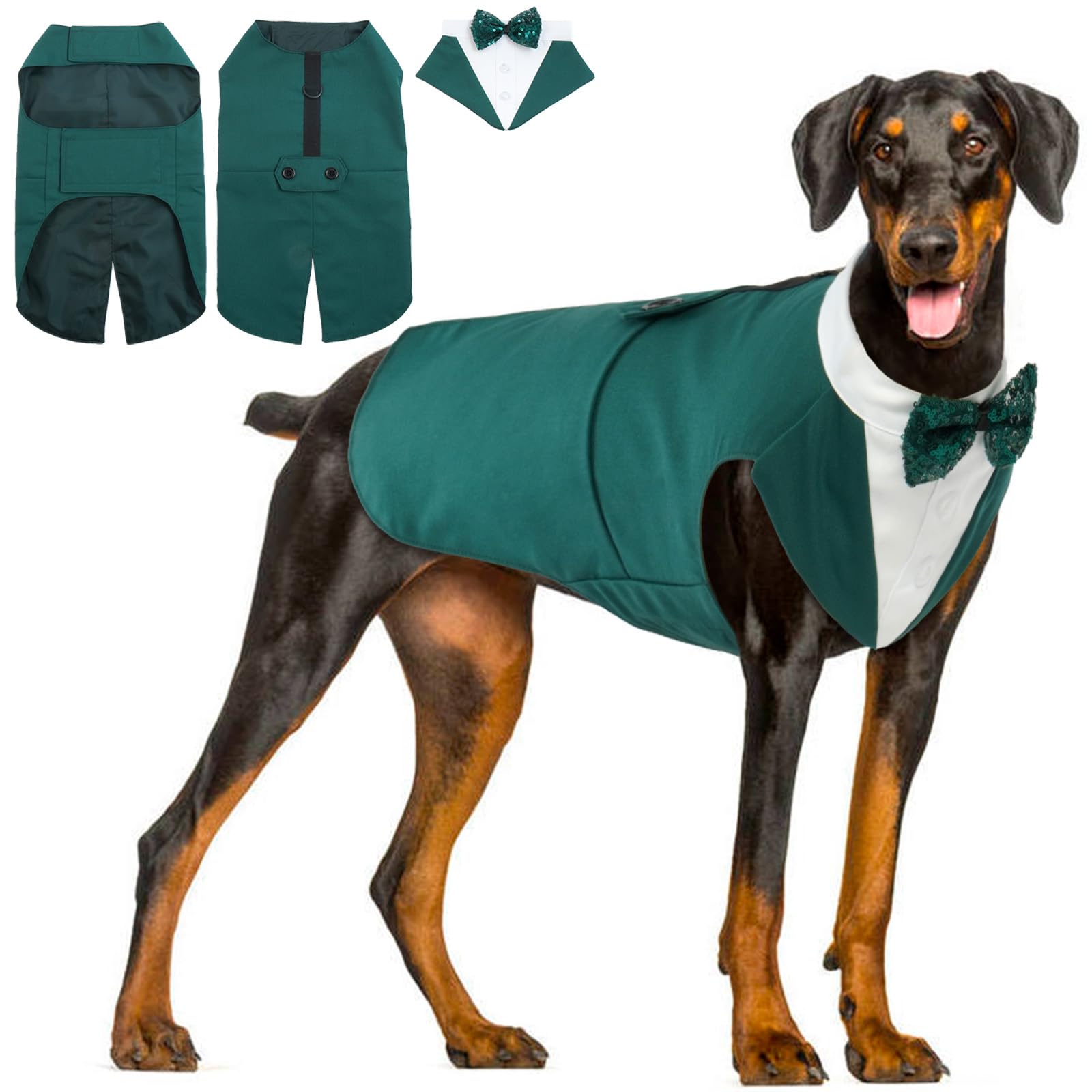 Dog Tuxedo, Dog Wedding Outfit and Bandana Set, Dog Tuxedo Costume, Pet Clothes Puppy Formal Shirt with Removable Bow Tie, Dog Suit For Small Medium Large Dogs, Dog Outfit for Party Birthday Festival
