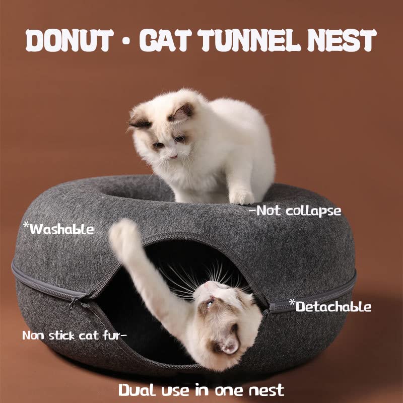 سرير نفق للقطط من زد اتش اس دي اتش اف | (20 انش × 20 انش × 8 انش) | نفق للقطط الصغيرة للحيوانات الاليفة في الاماكن الداخلية الكبيرة متوفر في الفصول الاربعة قابل للفصل والغسل من الداخل (20 انش، رمادي