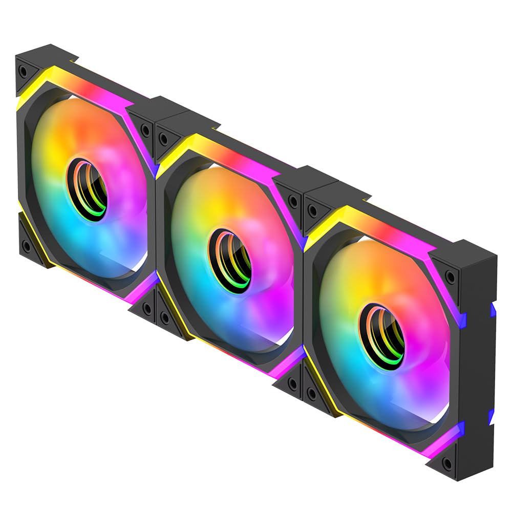 Galaxy SE 120mm ARGB Computer Case Fans,Infinity Mirror RGB Light Effect 5V 3PIN Motherboard Light Sync 800~1600RPM PWM PC Fan Suitable for Computer Case(Triple Pack Black Reverse)