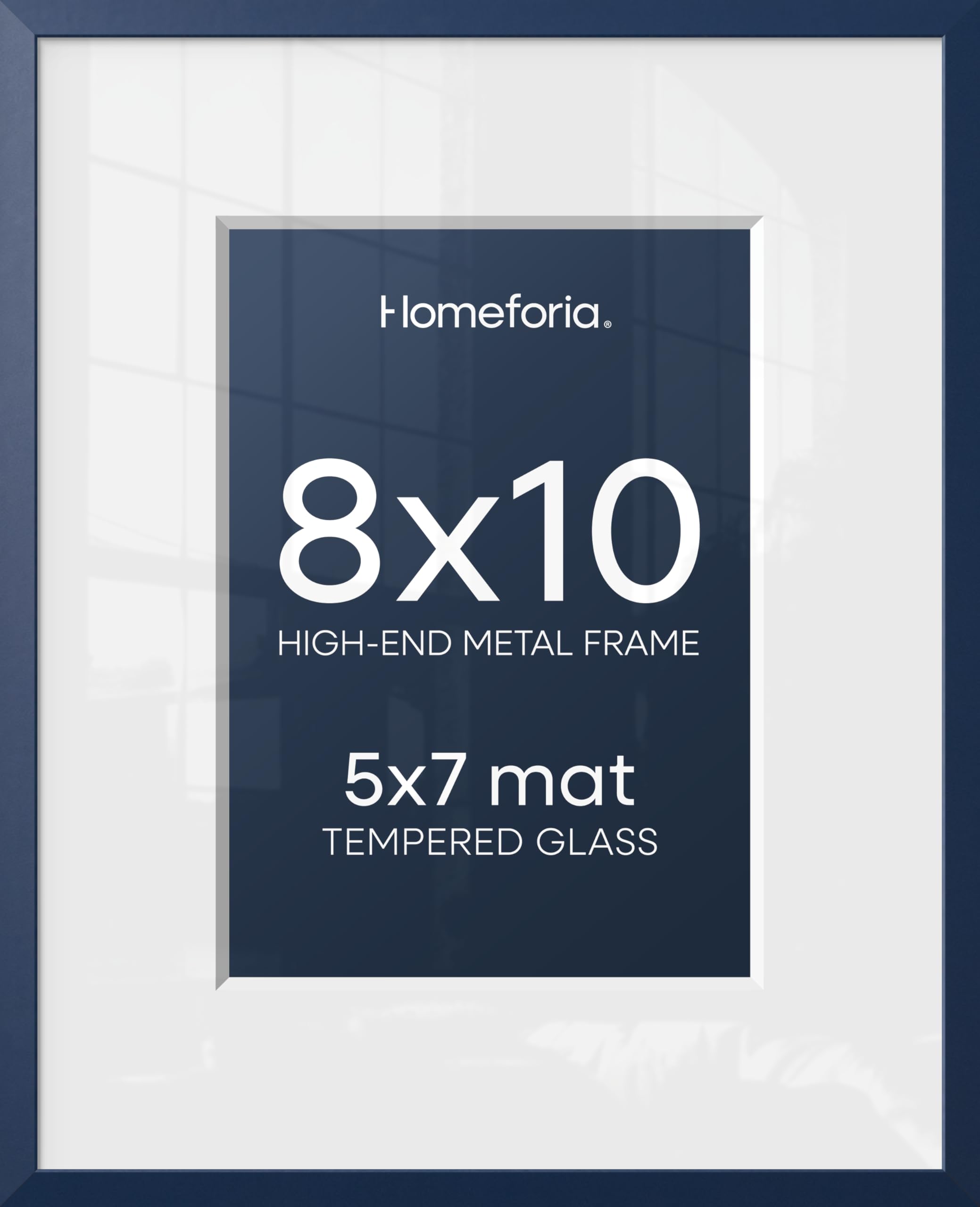 Homeforia 8x10 Blue Picture Frame, High-End Metal, 5x7 Mat, Glass | High End Aluminum, Tempered Glass, Acid-Free 5x7 Removable Mat, 8x10 in Edge-to-Edge Display 10x8, Wall Kit, Set Of 2