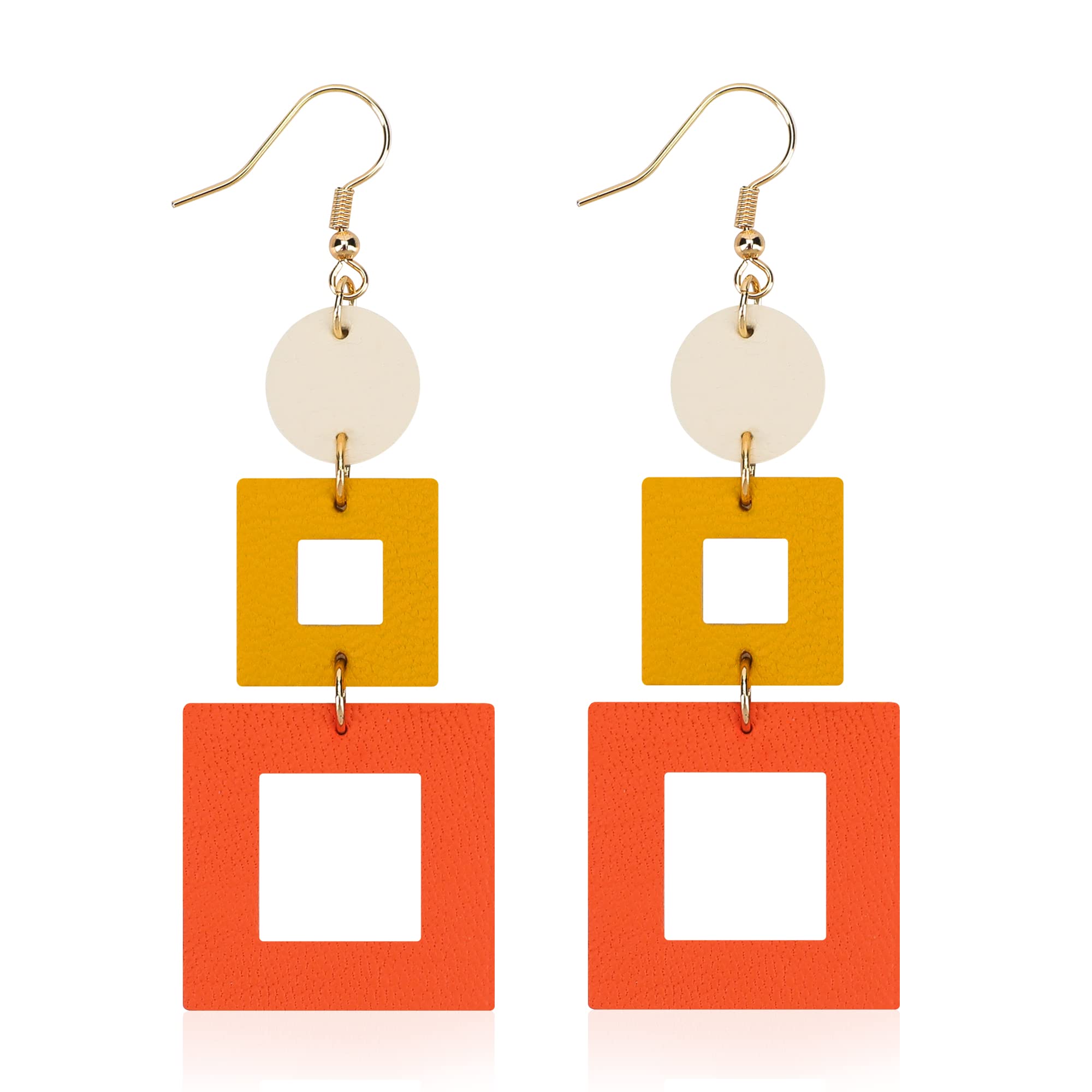 KINIVA Leather Dangle Earrings for Women Trendy, Lightweight Leaf Circle Lightning Earrings Drop, Jewelry Gifts for Women