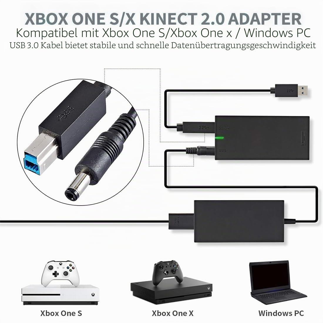 Kinect Adapter for Xbox One S, Xbox One X, Windows PC - Power Supply for Xbox 1S, 1X Kinect 2.0 Sensor - Kinect Adapter for PC Windows 10, 8.1, 8