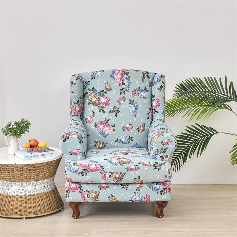 Wing Chair Slipcovers 2 Piece Stretch Wingback Chair Cover Spandex Wing Back Armchair Covers Furniture Protector with Elastic Bottom for Living Room Bedroom Wingback Chair (K)