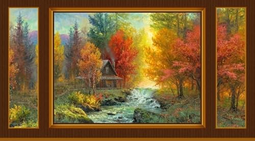 P&B Textiles Autumn Retreat Cabin in The Woods Cotton Fabric